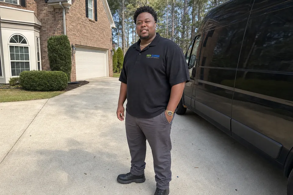 David Thrower, owner of Fresh Cleaning Solutions, in a Suwanee driveway